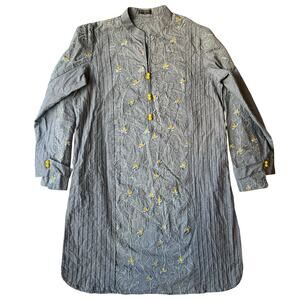 Sapphire Women Long Sleeve Denim Embroidered Knee Length Slit Dress size S, Blue